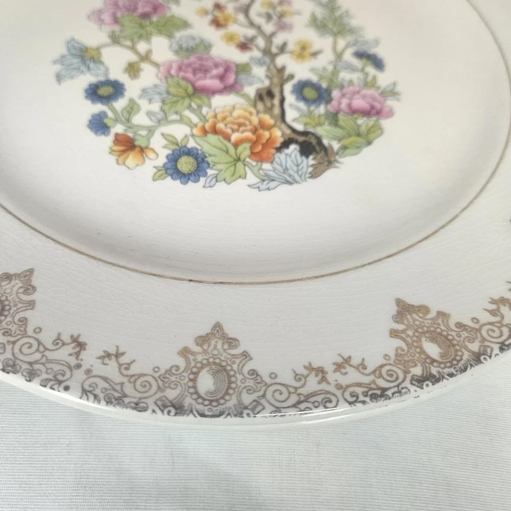 VTG Salem China Indian Tree Dinner Plates Set of 2 23K Gold Filigree 10”